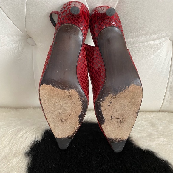 Stuart Weitzman Red Snakeskin Slingback Heels - Picture 5 of 6